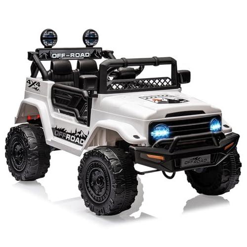 Garvee Ride - P Series: 12V Power Wheel Electric Car for Kids, Ride on Toys with Led Lights Bluetooth, 3 Speeds, Spring Suspension - White