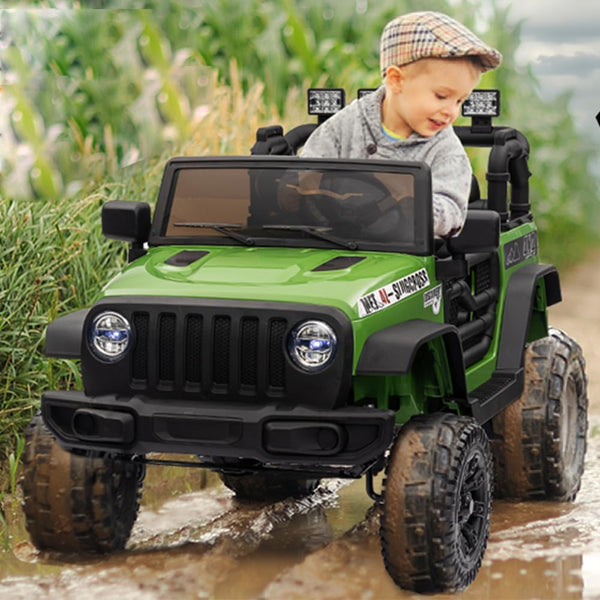Garvee Ride - P Series: 12V Kids Electric Vehicles with Remote Control, 2 Speeds, Spring Suspension, LED Headlight, Bluetooth, Music, Battery Powered Car for Kids - Green