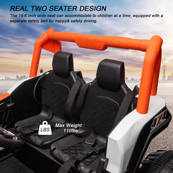 Garvee Ride - P Series: 24V 2-Seater Ride-On UTV: 4WD, Remote Control, Metal Frame, EVA Wheels, LED Lights, Spring Suspension, for Ages 3+ - Orange