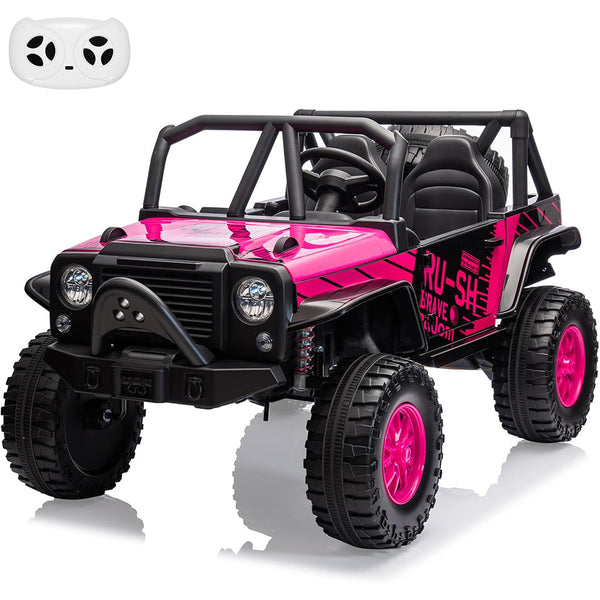 Garvee Ride - P Series: 2-Seater Ride On Truck for Kid, 24V Battery Powered Kids Car with Remote Control, 19" Extra Wide Seat, 2 Motors, Led Light, Enhanced Suspension - Rose