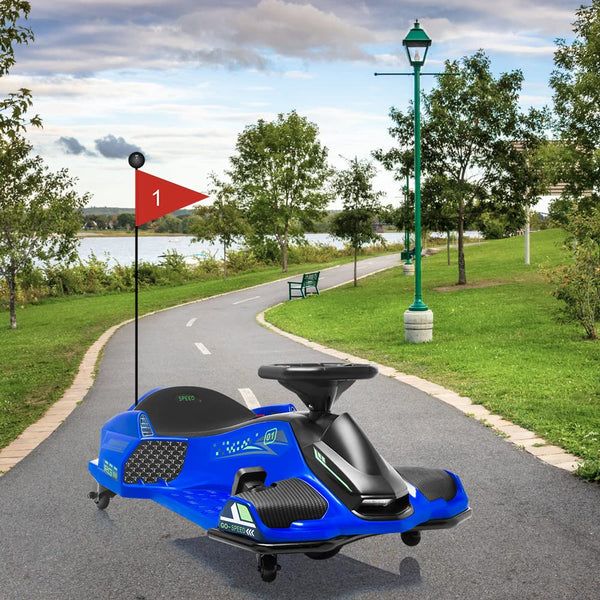 Garvee Ride - P Series: 12V Kids Drift Car: 45W Motor, 5 MPH, Music, LED, USB, Low-Power Alarm, 110lb Max - Blue