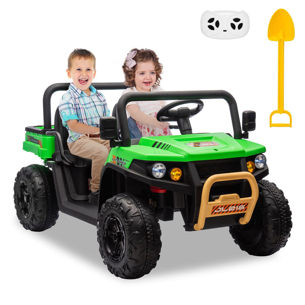 Garvee Ride - P Series: 24v Ride On Dump Truck, 2 Seater Electric Ride On Car Toy for Kids, Battery Powered UTV with 4x35W Motors, Shovel, Bluetooth, Remote Control, Music, LED Lights for Boys & Girls - Green