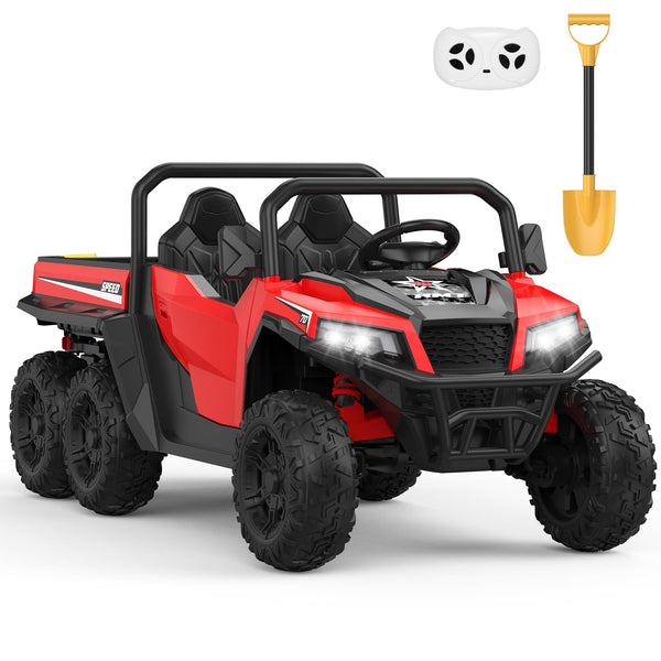 Garvee Ride - P Series: 24V 4WD Electric Ride On Dump Truck with Remote Control, 2-Seater, Music Player, LED Lights, Key Start Safety System, Durable Plastic, Off-Road Kids Toy for Ages 3+ - Red