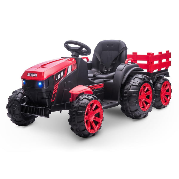 Garvee Ride - P Series: 12V Kids Ride On Tractor with Trailer, LED Lights for Boy Girl - Red