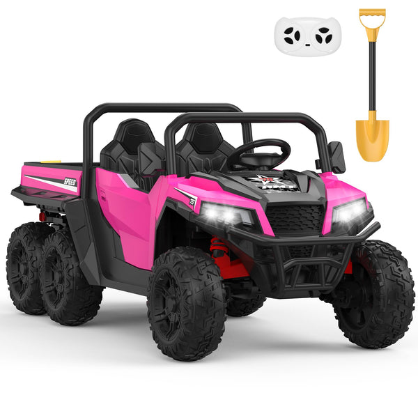 Garvee Ride - P Series: 24V 4WD Electric Ride On Dump Truck with Remote Control, 2-Seater, Music Player, LED Lights, Key Start Safety System, Durable Plastic, Off-Road Kids Toy for Ages 3+ - Pink