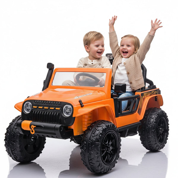 Garvee Ride - P Series: 24V 2 Seater Ride On Truck Car For Kid age 3 - 8 years, w/Remote Control, 4-Wheeler Suspension, 4x55W Powerful Engine, 4WD Battery Powered, LED Lights, Soft Braking - Orange