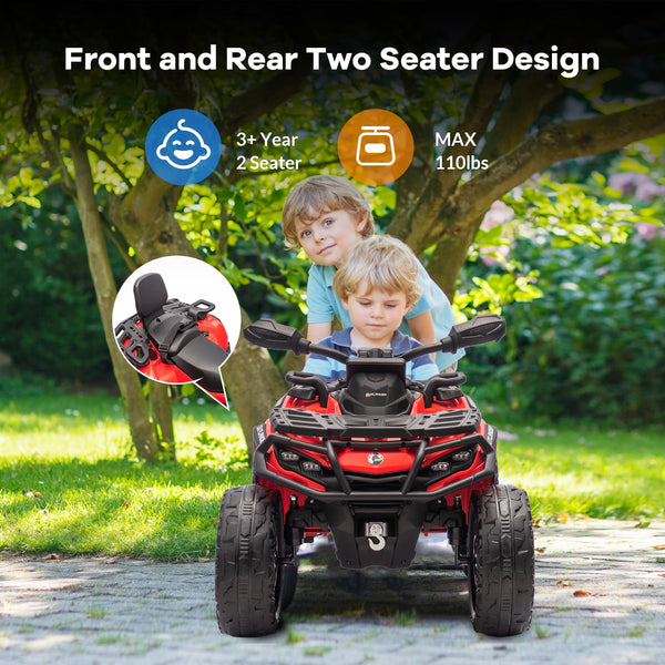 Garvee Ride - P Series: 12V Kids Ride On Electric ATV, 2 Leather Seater ATV Car for Kids, 27V Kids Ride On Toys with LED Headlights, Bluetooth & Music, Adjusted Speeds 2-4 MPH, Ride On Toys for Kids 3-8,Red