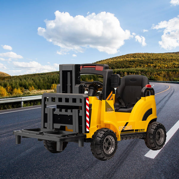 Garvee Ride - P Series: 12V Electric Forklift Ride-On: Liftable Fork, Remote, Music, Realistic Design, 66lb Load, for 3-7 Years - Yellow