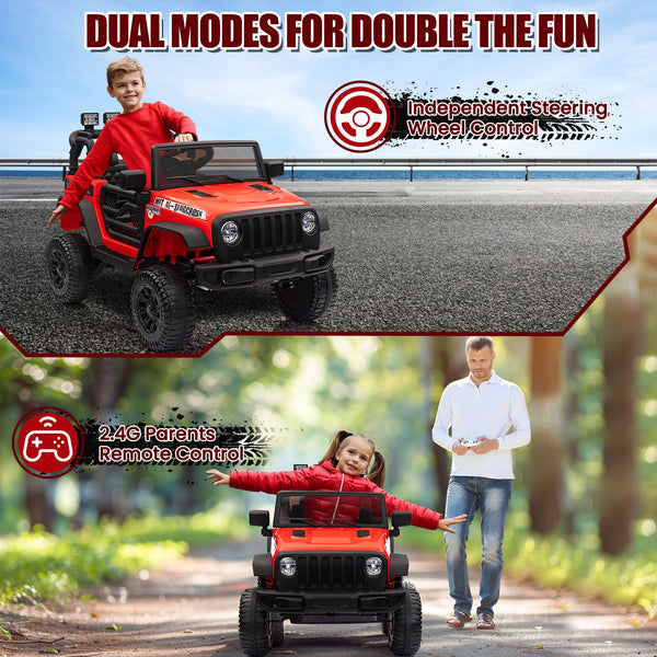 Garvee Ride - P Series: 12V Kids Electric Vehicles with Remote Control, 2 Speeds, Spring Suspension, LED Headlight, Bluetooth, Music, Battery Powered Car for Kids - Red