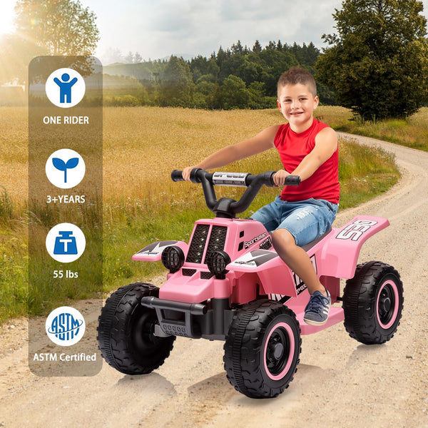 Garvee Ride - P Series: 6V Kids Ride On Electric Quad ATV, Ride Car with LED Headlights, Ride-On Toy for Toddlers 1-3 Boys & Girls with Music, Forward & Reverse - Pink