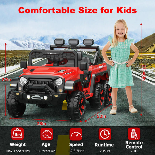 Garvee Ride - P Series: 24V 4WD Ride on Car Kids Ages 3-8, with 6 EVA Wheels, Battery Powered & Remote Control, 3 Adjustable Speeds, Soft Start, Battery Display, Music - Red
