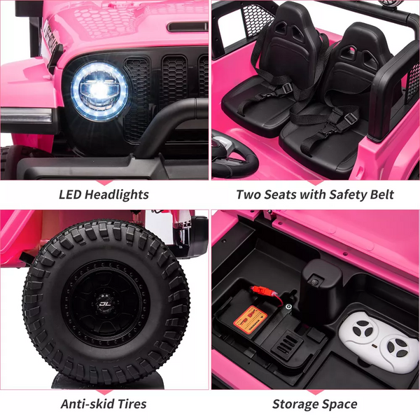 Garvee Ride - P Series: 24V 7AH Kids Ride on Truck Car 2 Seater Electric Vehicles for Toddles 2WD/4WD Switchable Battery Powered Cars with Remote Control, 4-Wheeler Suspension, LED Lights, MP3, Back Storage - Pink