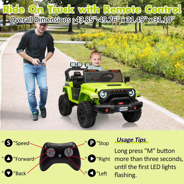 Garvee Ride - P Series: 24V Electric Ride On Car for Kids 4WD 2-Seater Extendable Body Anti-Slip Tires LED Lights Parental Remote Ages 3-8 Outdoor Adventure