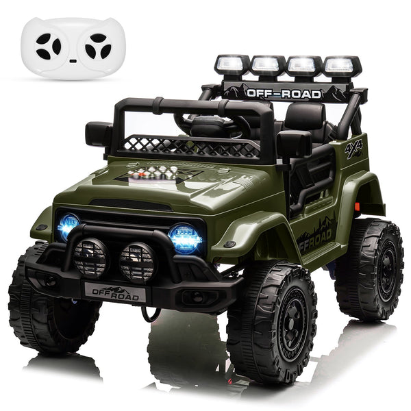 Garvee Ride - P Series: 12V Electric Ride on Truck Car For Kids Age 3+, Remote Control, Twin 25W Motors 3.1MPH Max Speed, Bluetooth USB Music Player, 4 Wheels Suspension LED Lights Safety Belt, Gift for Boy & Girl - Green