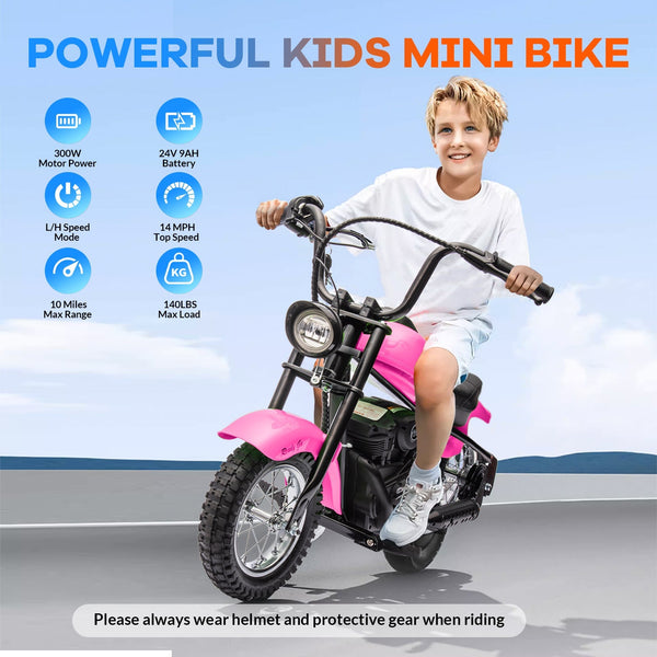 Garvee Ride - T Series: 24V Electric Dirt Bike, 2 Speed Max Up to 14 mph & 60 Minutes Continuous Ride on Toy Motorbike with Led Lights, Leather Seat, Handbrake for Big Kids Teen