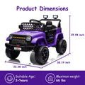 Garvee Ride - P Series: 12V Kids Ride On Truck for Toddles age 3+,with 2.4G Remote Control, Spring Suspension, Battery Display, LED Lights, Music, Battery Powered Ride on Car - Purple