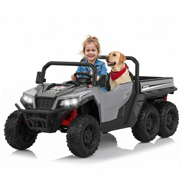 Garvee Ride - P Series: 24V 4WD Electric Ride On Dump Truck with Remote Control, 2-Seater, Music Player, LED Lights, Key Start Safety System, Durable Plastic, Off-Road Kids Toy for Ages 3+ - Grey
