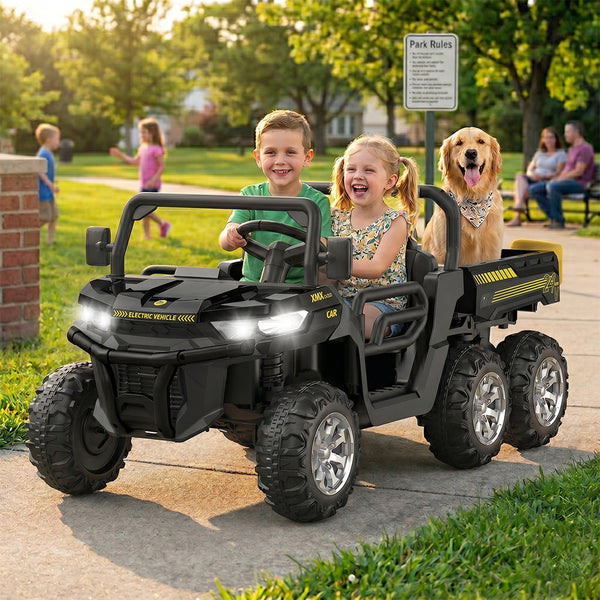 Garvee Ride - P Series: 2-Seater Ride on Car,6X6 24V Kids Ride On Dump Truck with Remote Control Electric Utility Vehicles UTV Battery Powered 6 Wheeler, for 3 years and up - Black