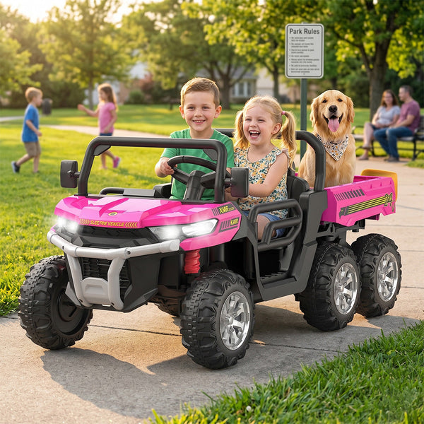 Garvee Ride - P Series: 2-Seater Ride On Car 24V 6X6 Kids Dump Truck with Remote, Battery 6 Wheeler, Electric UTV for 3 Years+, Outdoor Adventure Toy Vehicle Pink