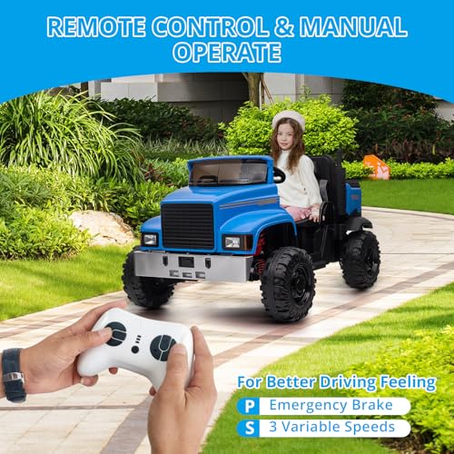 Garvee Ride - P Series: 24V Ride On Car with Remote Control Electric UTV Vehicles with Dump Bed, 4WD Power 4x200W Motors,4xSpring Suspension, 3 Speeds, 2 Seater