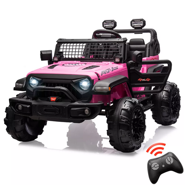 Garvee Ride - P Series: 2 Seaters Kids Ride On Truck with Remote Control,20“ Large Seat Ride On Car for Toddlers, 24V 9AH Electric Vehicle Car with Led Light,Large Storage Space, Bottle Holder,Music, Horn for 3-8 Years,Pink