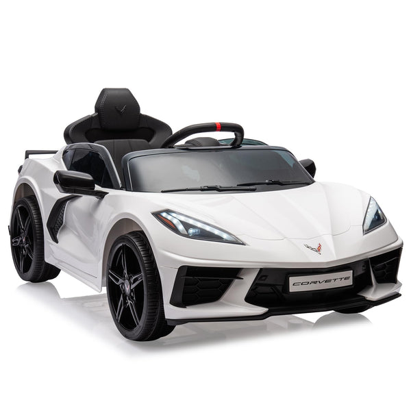 Garvee Ride - P Series: 12V Kids Ride on Car Licensed Corvette Battery Powered Car Toddles Electric Sports Car Toy with Remote Control, Visual Dashboard, LED Lights, Music, Gifts for Boys Girls, White