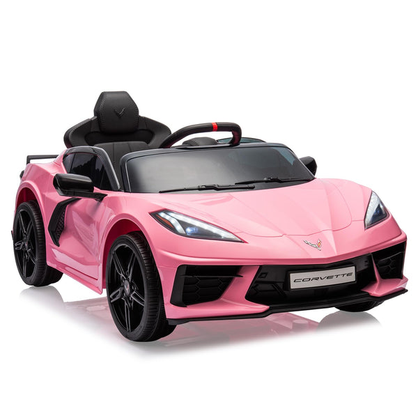 Garvee Ride - P Series: 12V Kids Ride on Car Licensed Corvette Battery Powered Car Toddles Electric Sports Car Toy with Remote Control, Visual Dashboard, LED Lights, Music, Gifts for Boys Girls, Pink