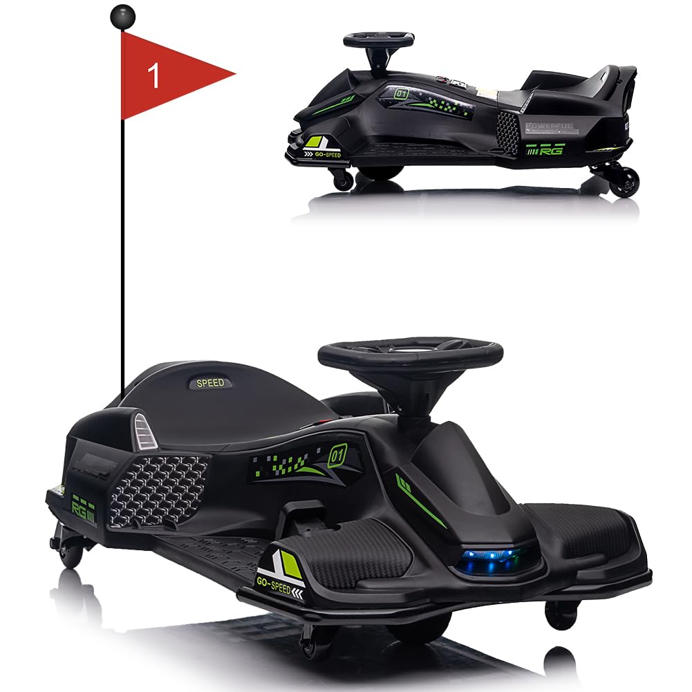 Garvee Ride - P Series: 12V Kids Drift Car: 45W Motor, 5 MPH, Music, LED, USB, Low-Power Alarm, 110lb Max - Black