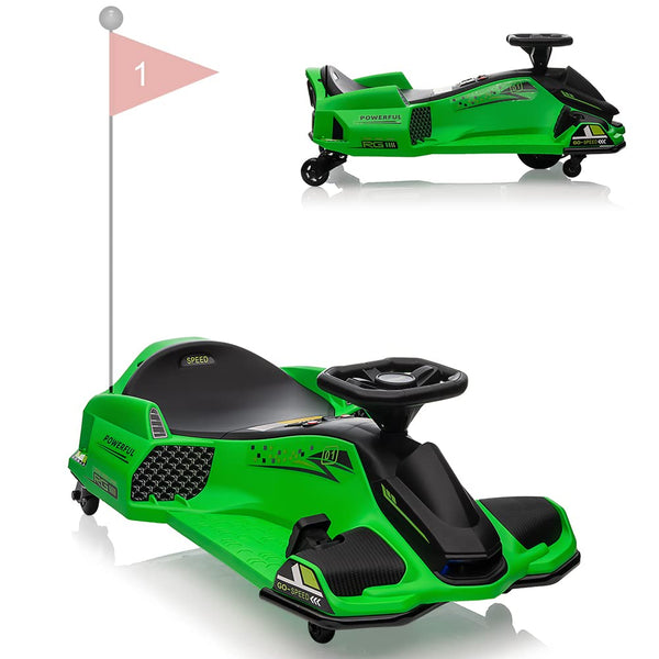 Garvee Ride - P Series: 12V Kids Ride on Drift Car for Kids, 7ah 45W Motor Electric Drifting Go-Kart Up to 5 mph Variable Speed, Built-in Music,Colorful Tail LED Light,USB,Low-Power Alarm,Max Load 110lbs, Blue - Green