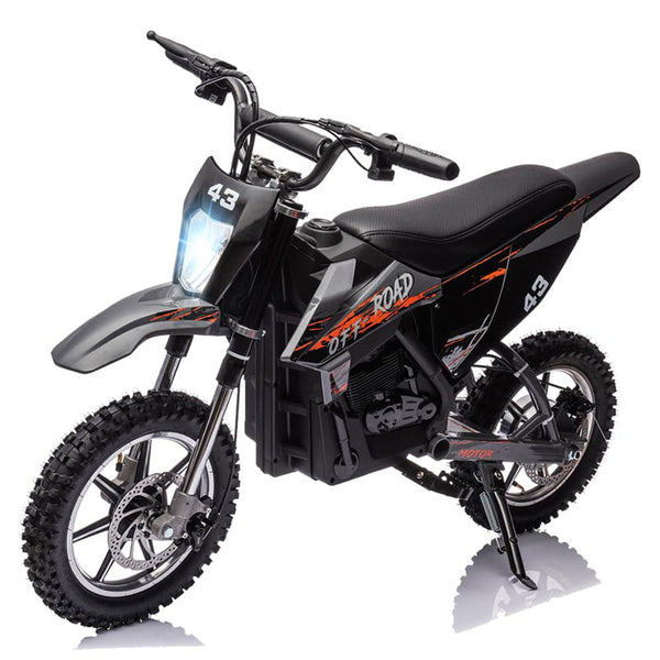 Garvee Ride - T Series: 36V Kids Electric Dirt Bike, 350W/15.5MPH Brushless Motor, LED, Comfortable Leather Seat, 175lbs Max Load Capacity- Black
