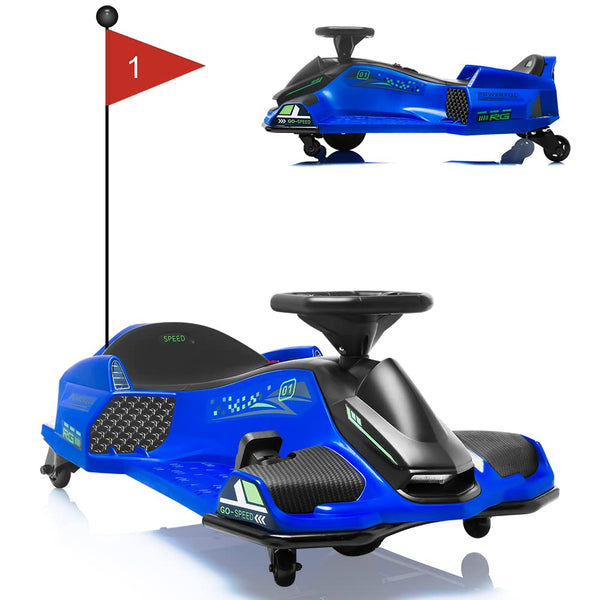 Garvee Ride - P Series: 12V Kids Drift Car: 45W Motor, 5 MPH, Music, LED, USB, Low-Power Alarm, 110lb Max - Blue