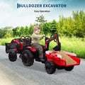 Garvee Ride P Series 3-in-1 Ride-On Tractor, 24V Electric, Excavator & Bulldozer, Remote Control, LED, Music, USB/Bluetooth max 66 lbs - Bright-red