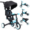 Garvee 7-in-1 Foldable Baby Tricycle with Adjustable Handle, Removable Pedal, Canopy & Guardrail, Aluminum Frame, for 12-72 Months (Blue)