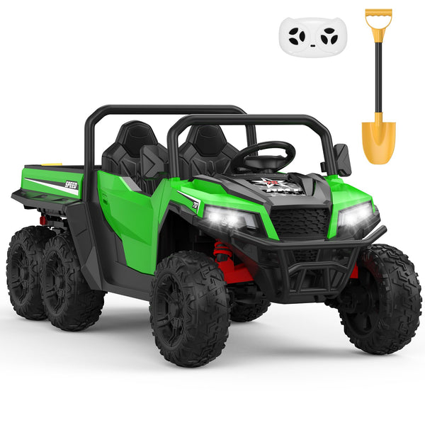 Garvee Ride - P Series: 24V 4WD Electric Ride On Dump Truck with Remote Control, 2-Seater, Music Player, LED Lights, Key Start Safety System, Durable Plastic, Off-Road Kids Toy for Ages 3+ - Green