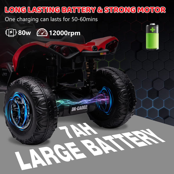 Garvee Ride - P Series: 12V Ride on Toy Car Bombardier Licensed BRP Can-am 4 Wheeler Quad Electric Vehicle, w/LED Lights, Spring Suspension, Bluetooth, Music, USB, Treaded Tires, White - Red