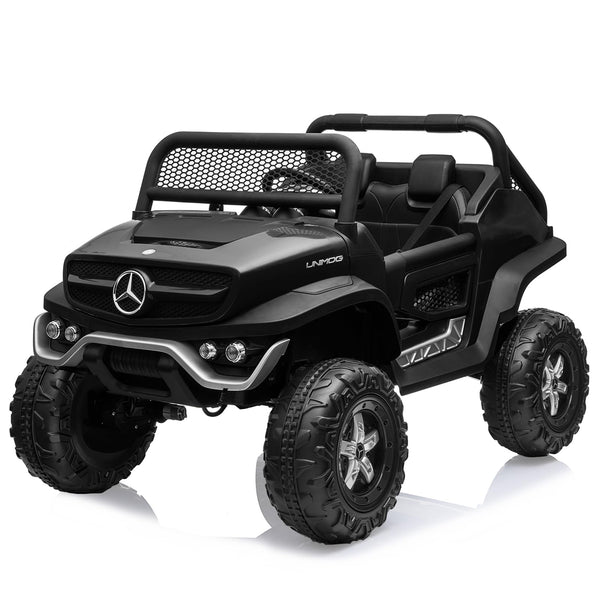 Garvee Ride - P Series: 2 Seater Kids Ride On Truck 24V Ride On Toy Licensed Mercedes Benz Battery Powered Electric Vehicle for Toddles With Remote Control, Battery Display, Trunk, Spring Suspension, Led Lights, Music, Black