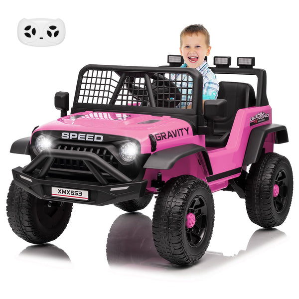Garvee 12V Kids Ride On Truck Car with Parent Remote Control, 3 Speeds, Emergency Braking, LED Lights, Music & Horn, Pink for Boys and Girls Outdoor Adventures