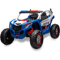 Garvee Ride - P Series: 24V 2 Seater Kids Ride on UTV Car For age 3+, w/Remote Control, 4WD Powerful Electric Vehicle with 4x75W Motors, 4 Shock Absorber, Leather Seat, Music and Light - Blue