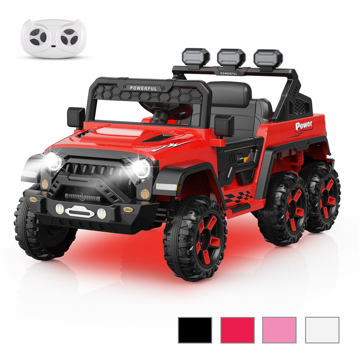 Garvee Ride - P Series: 24V 4WD Ride on Car Kids Ages 3-8, with 6 EVA Wheels, Battery Powered & Remote Control, 3 Adjustable Speeds, Soft Start, Battery Display, Music - Red