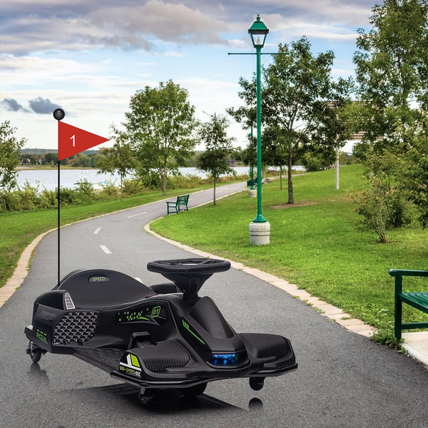 Garvee Ride - P Series: 12V Kids Drift Car: 45W Motor, 5 MPH, Music, LED, USB, Low-Power Alarm, 110lb Max - Black