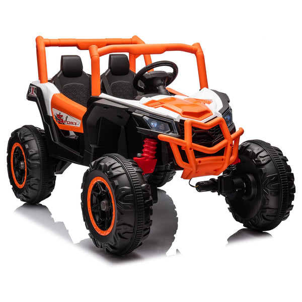 Garvee Ride - P Series: 24V 2-Seater Ride-On UTV: 4WD, Remote Control, Metal Frame, EVA Wheels, LED Lights, Spring Suspension, for Ages 3+ - Orange