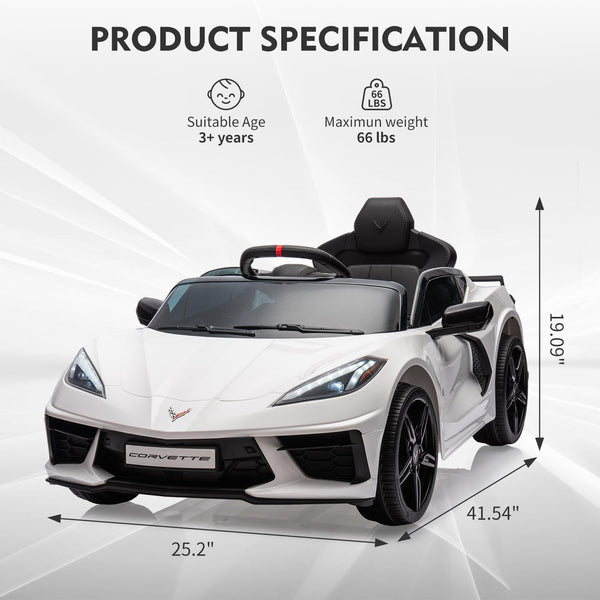 Garvee Ride - P Series: 12V Kids Ride on Car Licensed Corvette Battery Powered Car Toddles Electric Sports Car Toy with Remote Control, Visual Dashboard, LED Lights, Music, Gifts for Boys Girls, White
