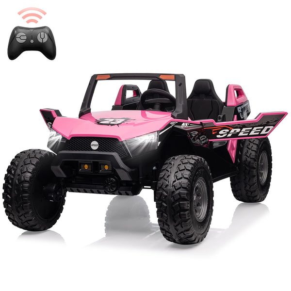 Garvee Ride - P Series: 24V 2-Seater Ride-On UTV: Remote Control, 4WD Motors, 21" Seats + Foldable Seat, 15.4" EVA Wheels, Music, LED Lights, 140lb Max Load - Pink
