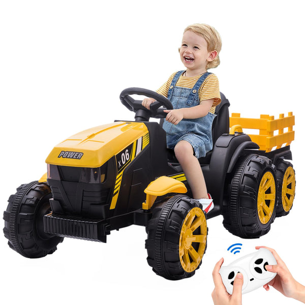 Garvee Ride - P Series: 12V Kids Ride On Tractor with Trailer, LED Lights for Boy Girl - Yellow
