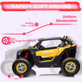 Garvee Ride - P Series: 24V 2 Seater Kids Ride on UTV Car For age 3+, w/Remote Control, 4WD Powerful Electric Vehicle with 4x75W Motors, 4 Shock Absorber, Leather Seat, Music and Light - Yellow