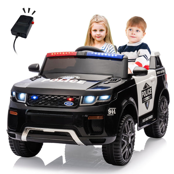 Garvee Ride - P Series: 12V Kids Ride On Police Car Suv Battery Operated Ride On Toy Toddlers Electric Cars With 2.4G Remote Control, LED Flashing Light, Megaphone, Spring Suspension, Handle, Music, Black