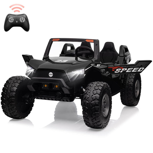 Garvee Ride - P Series: 24V 2-Seater Ride-On UTV: Remote Control, 4WD Motors, 21" Seats + Foldable Seat, 15.4" EVA Wheels, Music, LED Lights, 140lb Max Load - Black