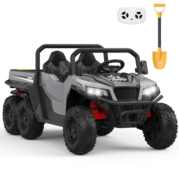 Garvee Ride - P Series: 24V 4WD Electric Ride On Dump Truck with Remote Control, 2-Seater, Music Player, LED Lights, Key Start Safety System, Durable Plastic, Off-Road Kids Toy for Ages 3+ - Grey