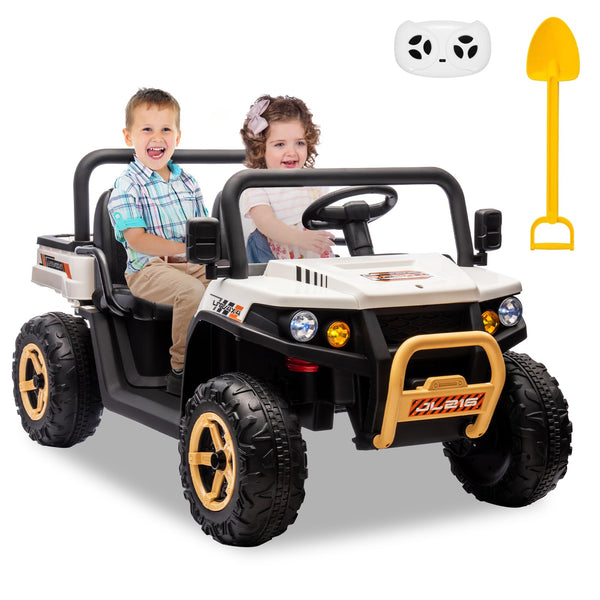 Garvee Ride - P Series: 24v Ride On Dump Truck, 2 Seater Electric Ride On Car Toy for Kids, Battery Powered UTV with 4x35W Motors, Shovel, Bluetooth, Remote Control, Music, LED Lights for Boys & Girls - White