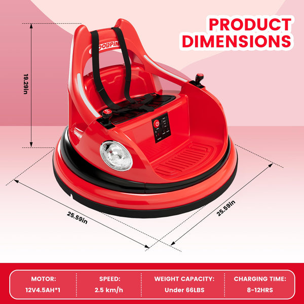 Garvee Ride - P Series: 12V Ride on Toddler Bumping Car W/Remote Control, LED Lights & 360 Degree Spin, ASTM Certified - Red
